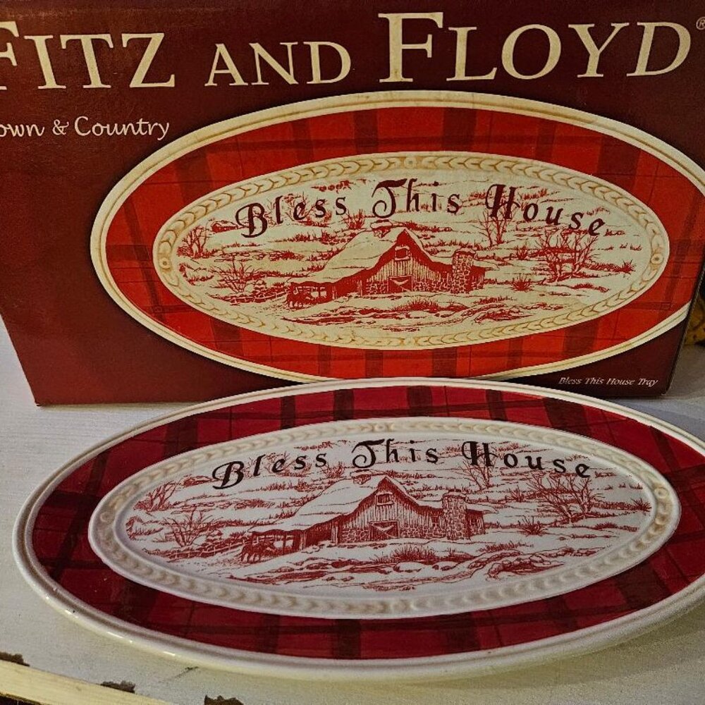 Fitz and Floyd Town & Country "Bless this House" Oval Serving Tray